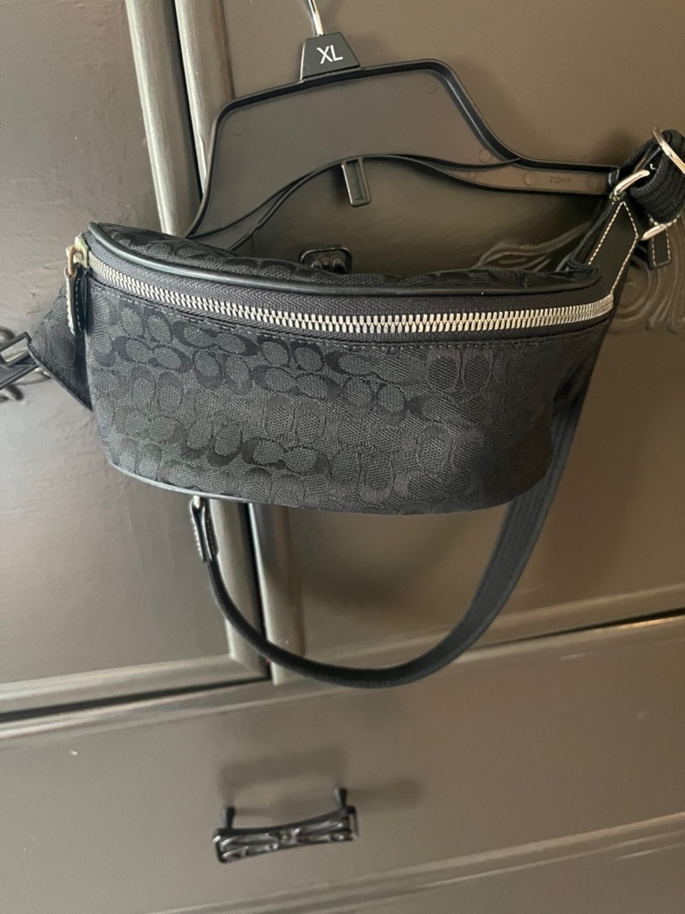 Coach Black Signature Canvas Belt Bag with Silver Zipper- Vintage y2k